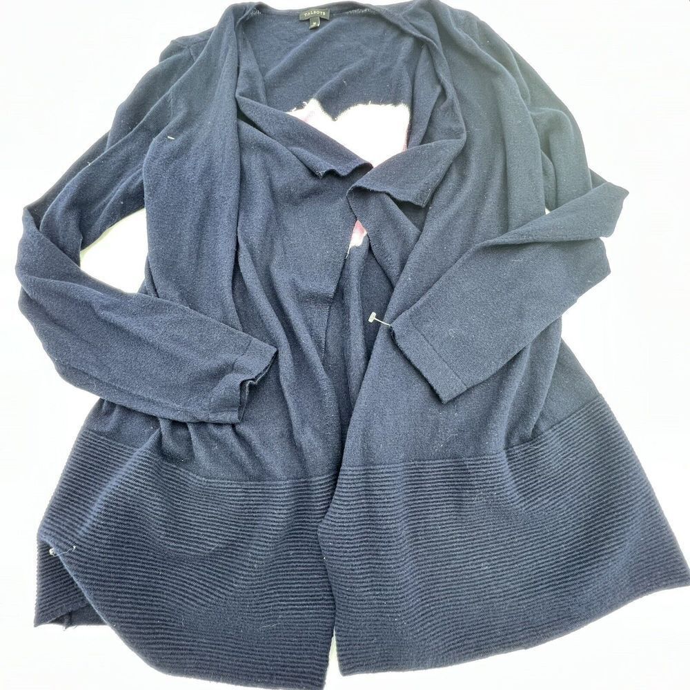 Talbots Open Front Cardigan Heart On back Size Medium Blue